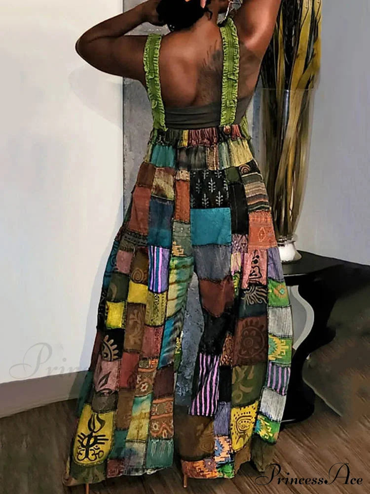 Map Print Spaghetti Strap Maxi Dress