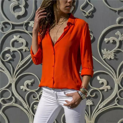 Color Long Sleeve Button Blouse