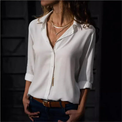 Color Long Sleeve Button Blouse