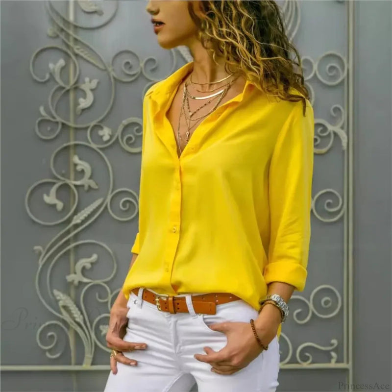 Color Long Sleeve Button Blouse