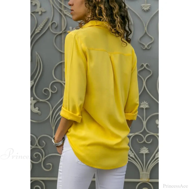 Color Long Sleeve Button Blouse