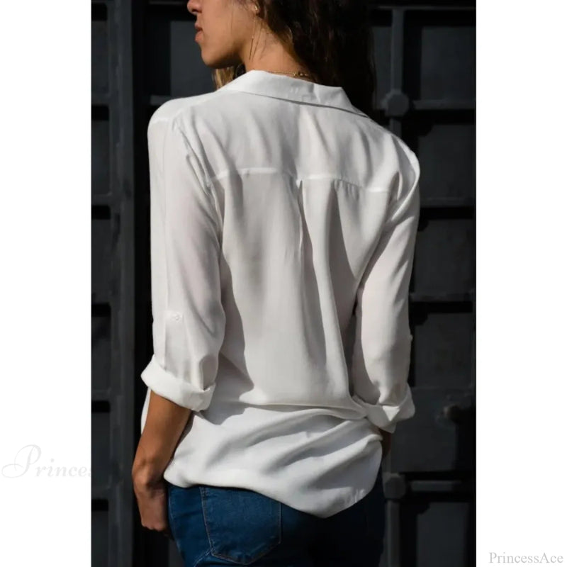 Color Long Sleeve Button Blouse