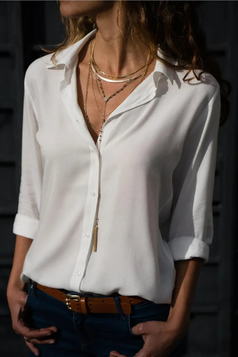 Color Long Sleeve Button Blouse
