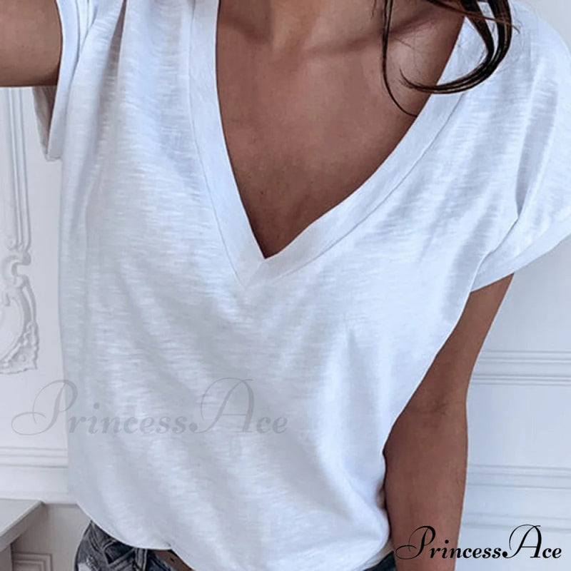 Color Short Sleeve V Neck T-shirt