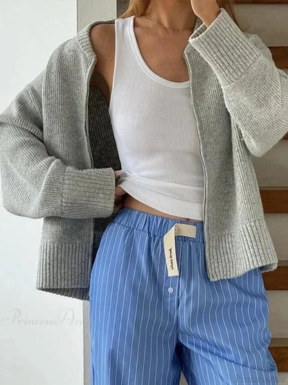 Slim Zipper Cardigan