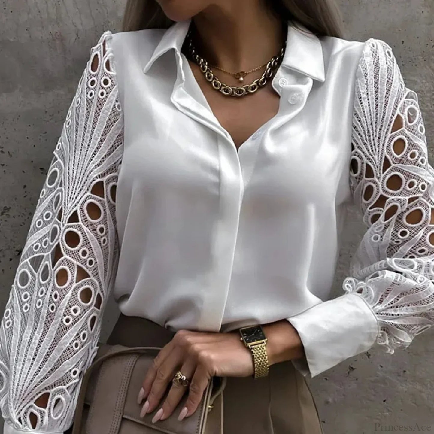 White Lace Hollow-out Button Blouse