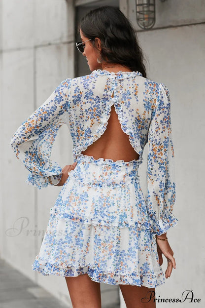 Causal Loose Color Pleated Classic V-neck Long Puff Sleeves Sweater Dress