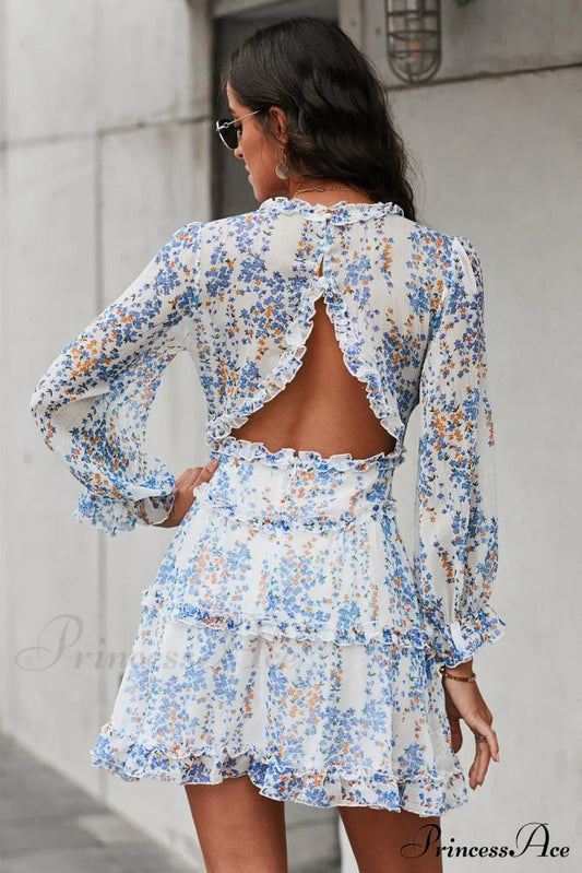 Causal Loose Color Pleated Classic V-neck Long Puff Sleeves Sweater Dress
