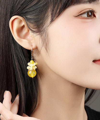 Boutique Yellow Agate Copper Jade Drop Earrings