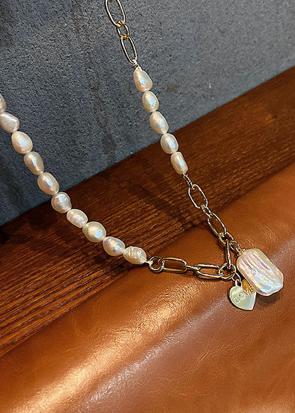 White Overgild Pearl Pendant Necklace