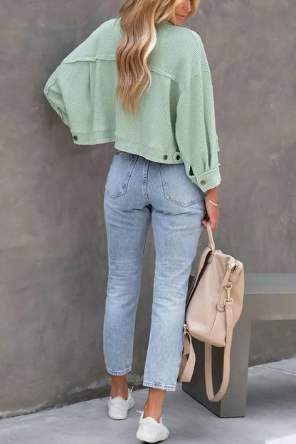 Waffle Cardigan Short Top Jacket