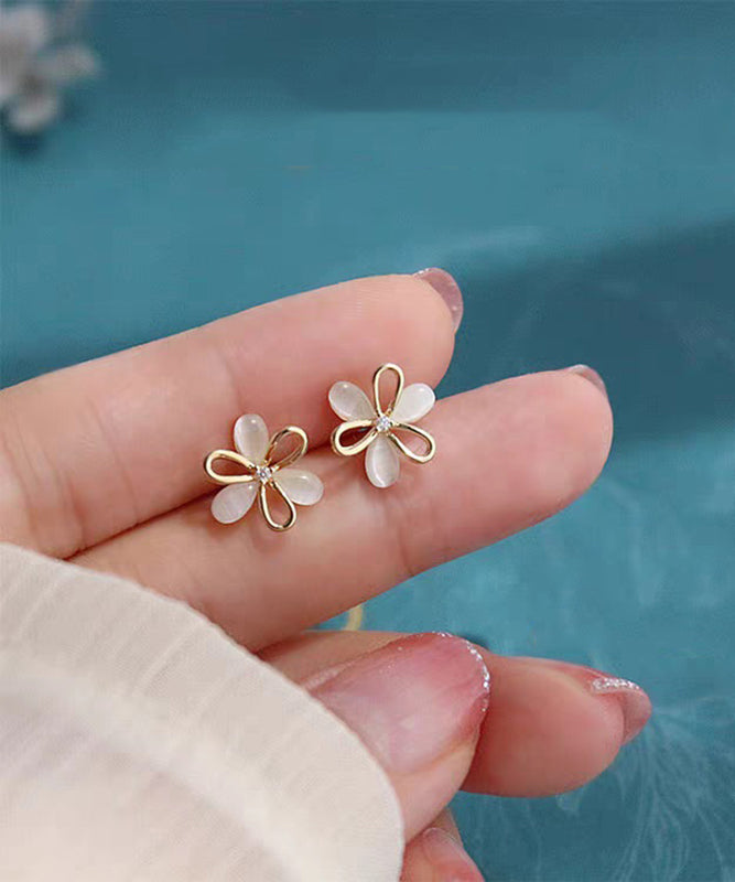 Brief White Copper Alloy Hollow Out Stud Earrings