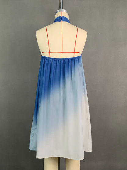 A-line Loose Gradient Knot Halter-neck Mini Dresses