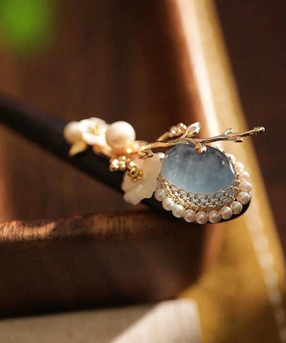 Boutique Blue Wooden Pearl Crystal Hairpin
