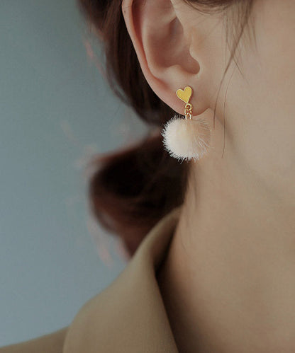 White Sterling Silver Olil Drip Love Hairball Drop Earrings