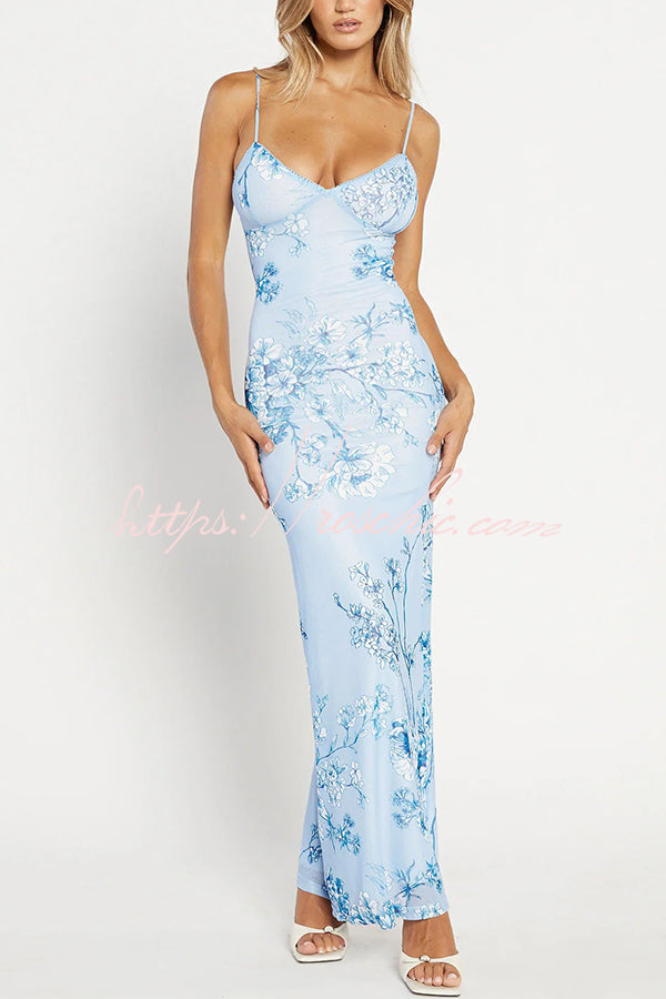 Reveling in the Unknown Print Slip Stretch Maxi Dress