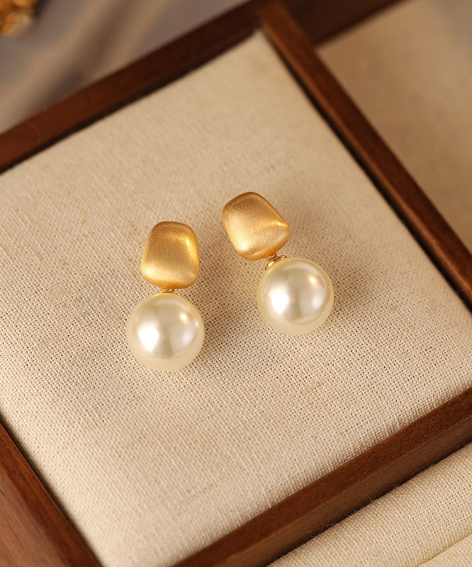 Gold Metal Alloy Pearl Drop Earrings