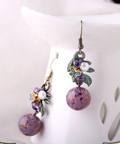 Purple Sterling Silver Zircon Jade Crystal Cloisonne Coloured Glaze Drop Earrings