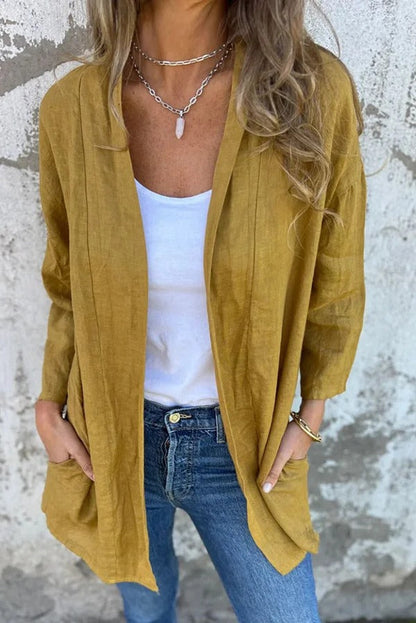 Color Long Sleeve Loose Pocket Cardigan