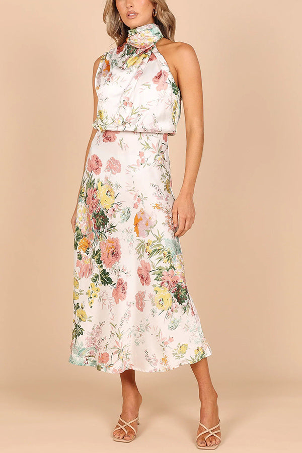 Wine Country Dates Halter Neck Elastic Waist Maxi Dress