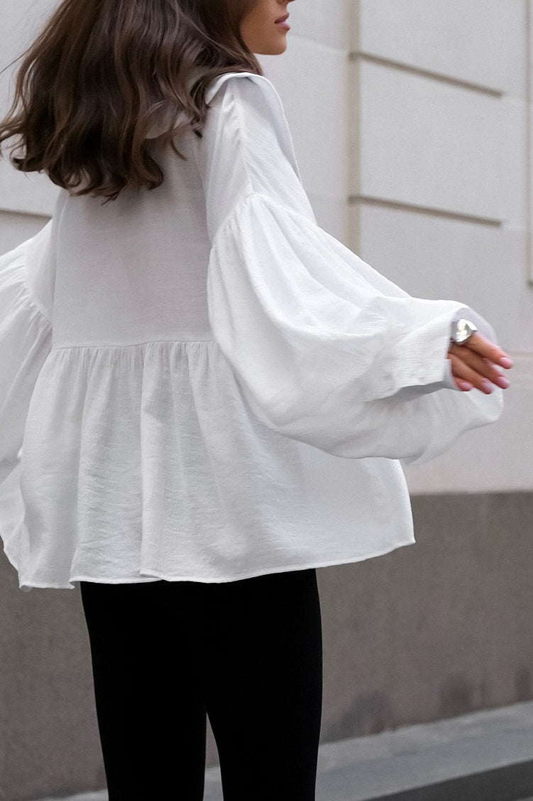 Baby Collar Pleated Puff Sleeve Blouse
