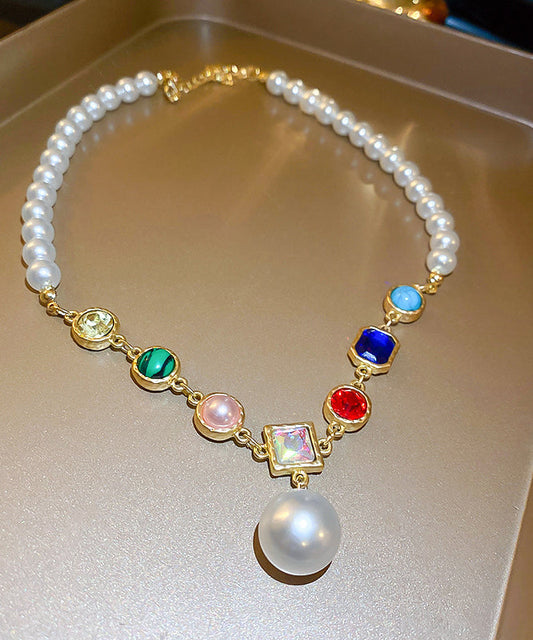 Rainbow Alloy Crystal Pearl Gratuated Bead Necklace
