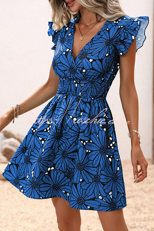 Wonderful Weekend Print Ruffle Sleeve Elastic Waist Mini Dress