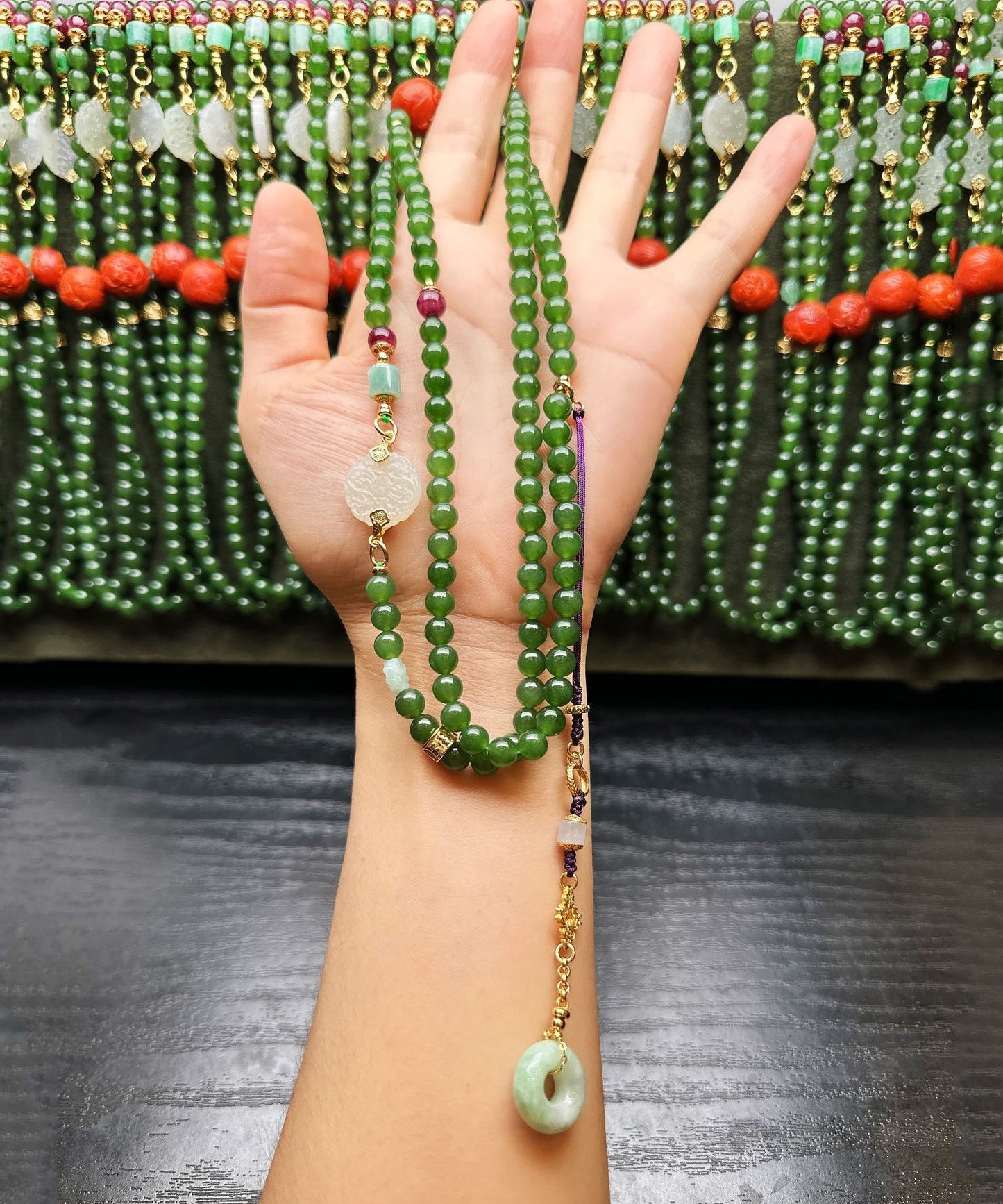 Green Sterling Silver Overgild Agate Jade Ping Buckle Pendant Necklace