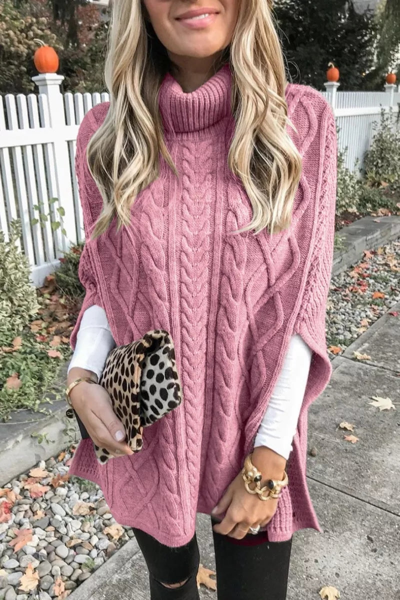High Neck Loose Cable Knit Pattern Stitching Sweater (7 Colors)