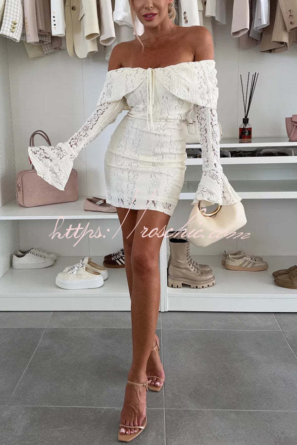 Color Lace Off Shoulder Lace Slim Mini Dress