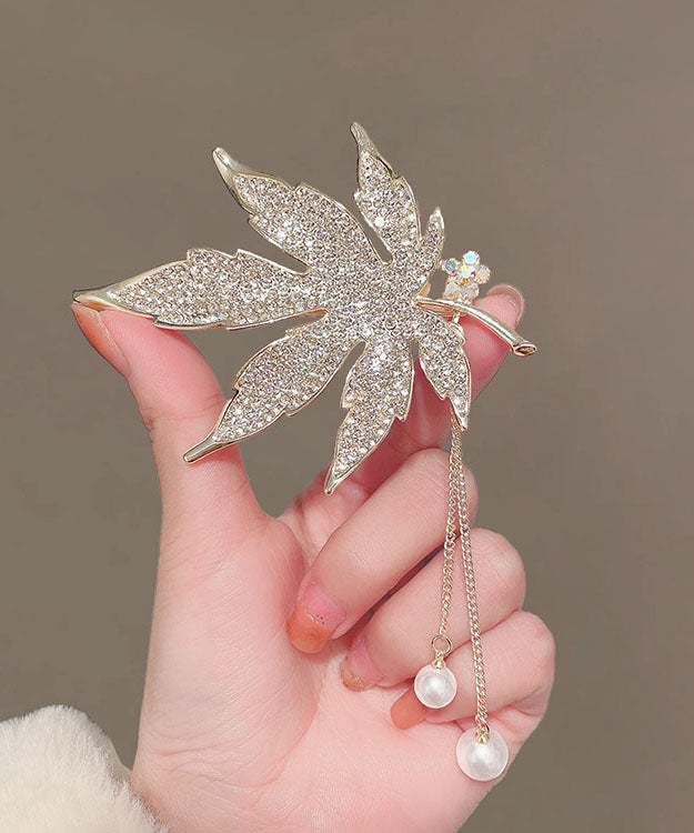 Diy Silk Alloy Zircon Maple Leaves Tassel Hairpin