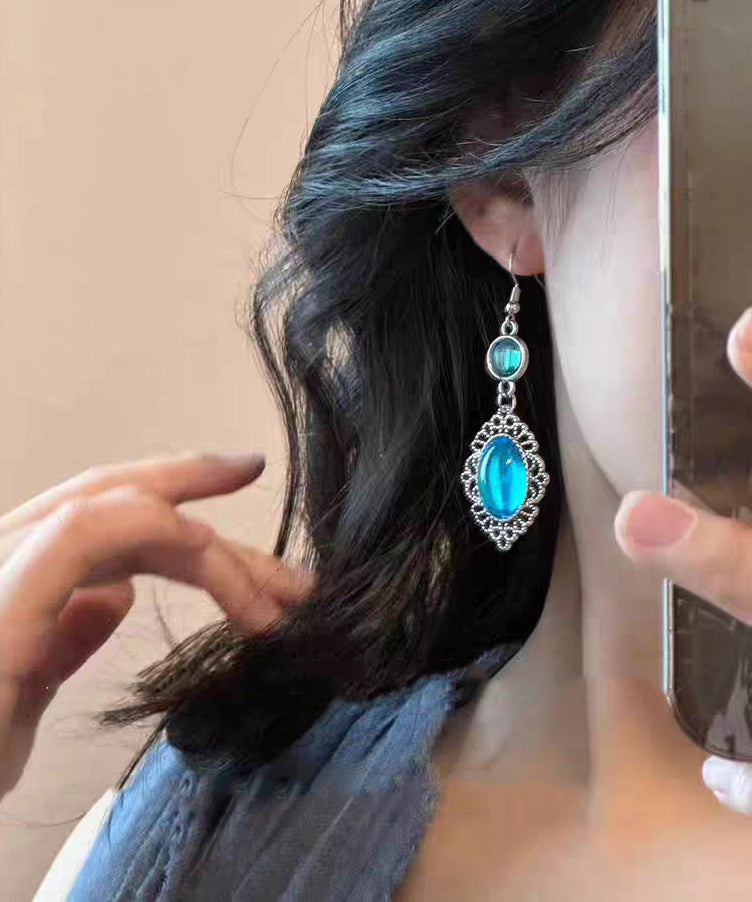 Blue Alloy Resin Crystal Hollow Out Drop Earrings