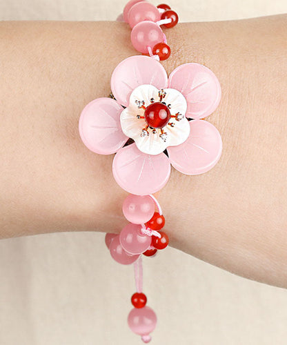 Light Pink Coloured Glaze Shell Flower Cat's Eye Garnet Charm Bracelet