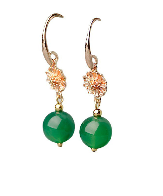 Diy Green Metal Daisy Agate Drop Earrings