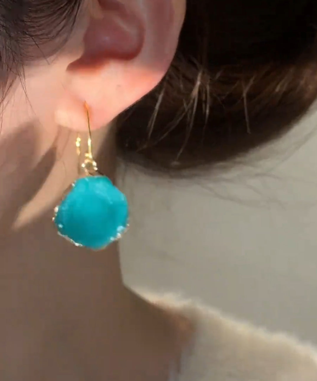Blue Copper Alloy Asymmetrical Gem Stone Drop Earrings