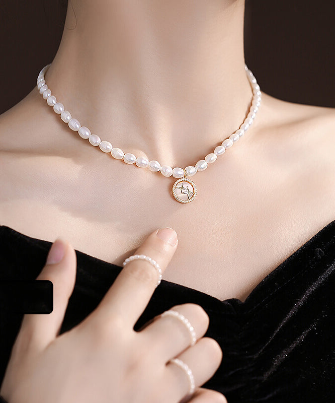 White Alloy Pearl Cat Eye Stone Pendant Necklace