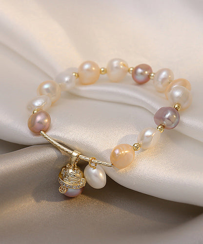 White Sterling Silver Overgild Pearl Lucky Cat Charm Bracelet