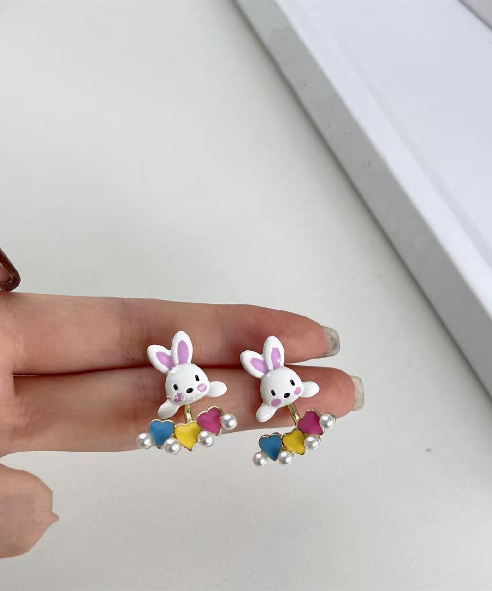Diy Rainbow Acrylic Pearl Little Rabbit Stud Earrings