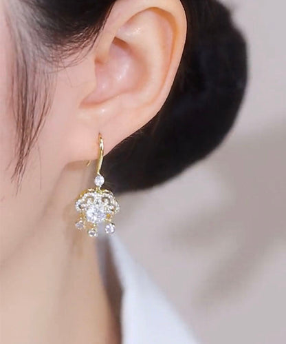 Gold Sterling Silver Overgild Zircon Safety Lock Tassel Drop Earrings