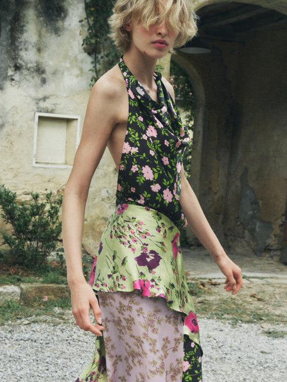 Print Halterneck Backless Maxi Dress