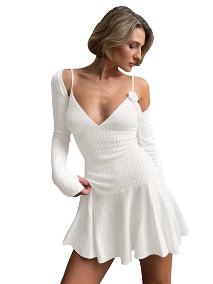 Halter Ribbed Knit Mini Dress for Folds Summer Sleeveless Dress Y2k Female Slim Fit Party Dress