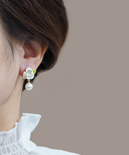 Diy White Sterling Silver Overgild Enamer Pearl Drop Earrings