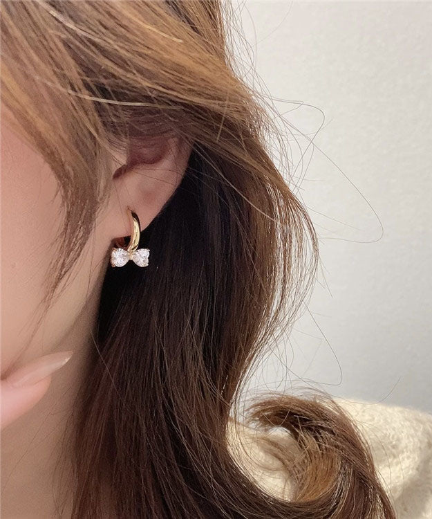 Gold Sterling Silver Overgild Crystal Bow Hoop Earrings