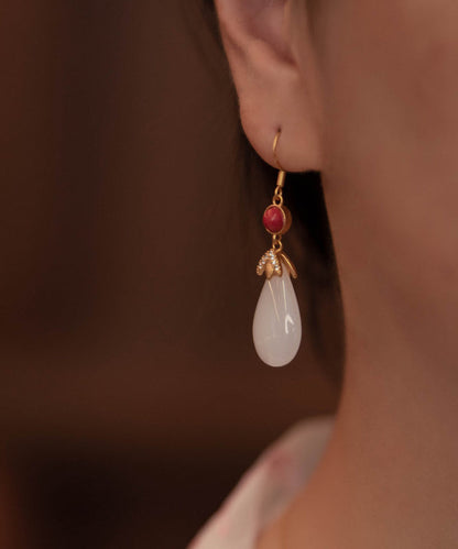 White Colour Agate Jade Water Drop Drop Earrings