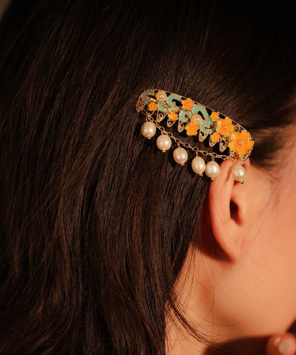 Rainbow Alloy Pearl Enameling Tassel Hairpin