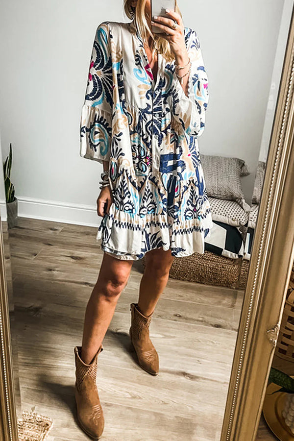 Unique Printed Resort Style Loose Mini Dress