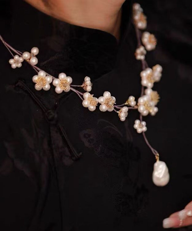 Purple Weaving Pearl Tassel Lariat Necklace