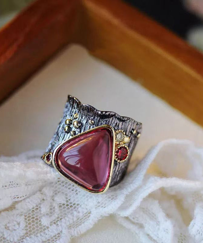 Purple Sterling Silver Overgild Gem Stone Rose Rock Sugar Rings