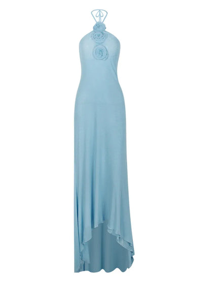 Sleeveless Bodycon Mesh Hanging Neck Dress 3d Flower Long Dress Evening Dress Slimming Party Club Vestido
