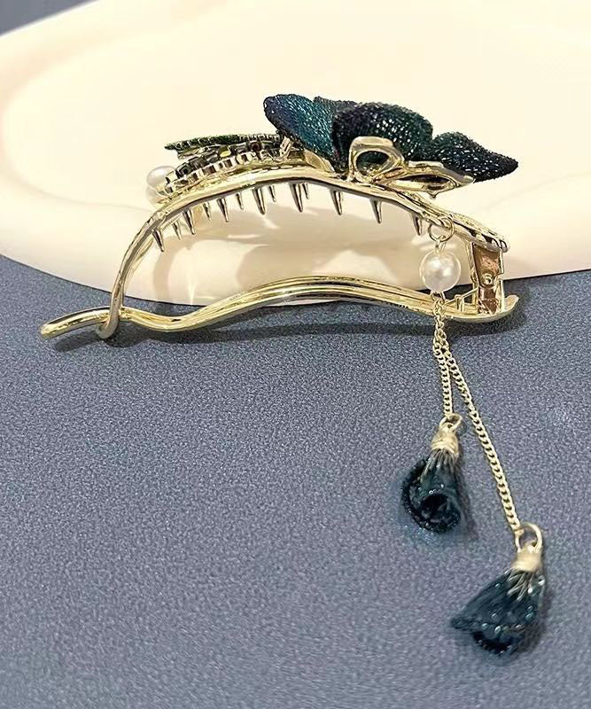Diy Royal Blue Alloy Butterfly Zircon Tassel Hairpin